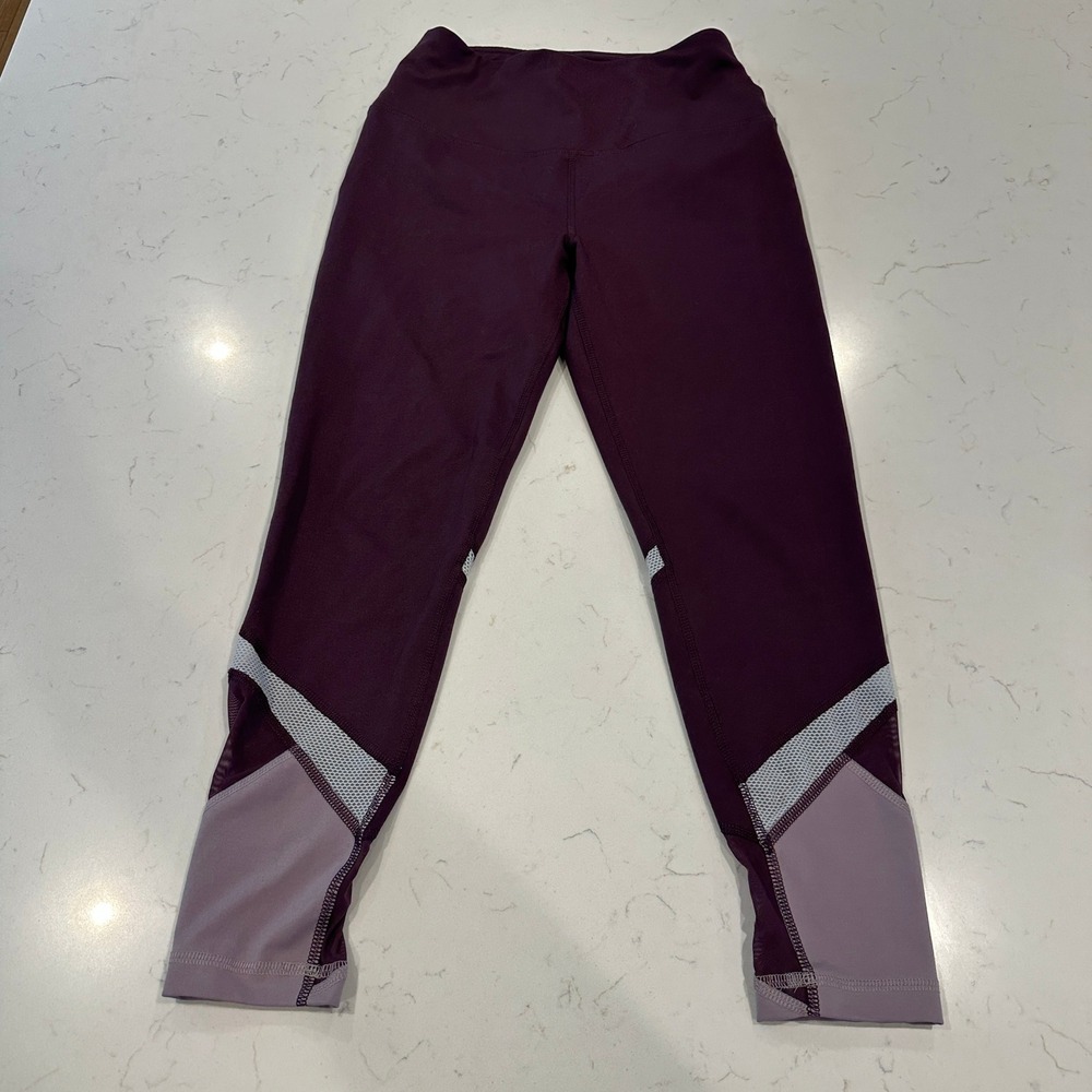 Reebok Womens High Rise Colorblock Mesh Leggings Purple Small RN 104141
